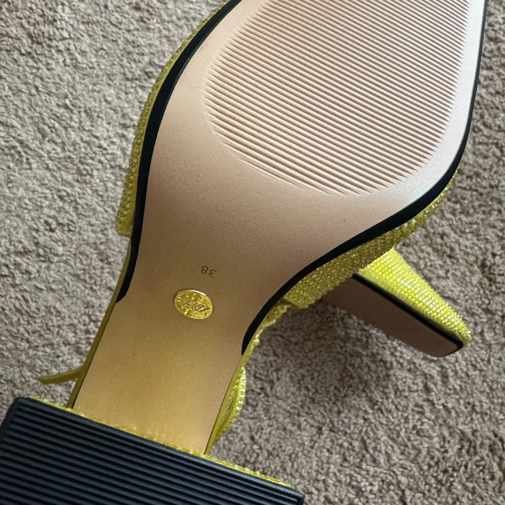 Zara Yellow Rhinestone Block Heel Slingback Pumps - Picture 6 of 7